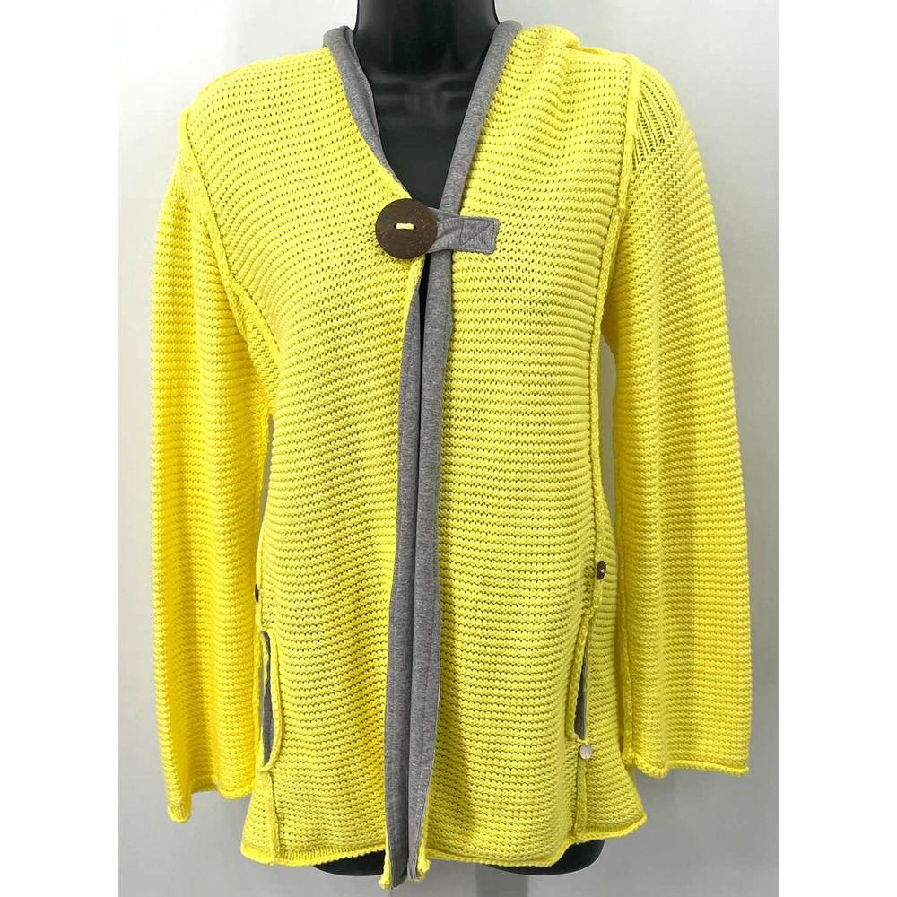 Pure Handknit Yellow Hooded Sweater Chunky Knit Women's Size XS/S